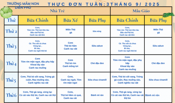 Thực đơn Tuần 3 Tháng 9 2025